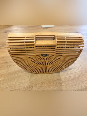 Bamboo Half-Moon Handbag - Natural Wood Fashion Tote